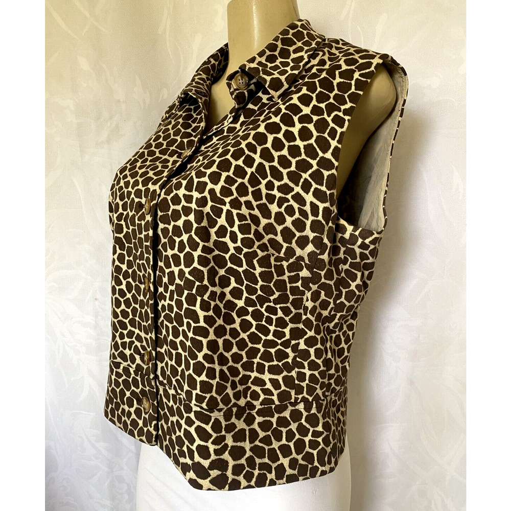 Akris Punto Vest Top Button Down Animal Giraffe Brown Sleeveless Lined C…